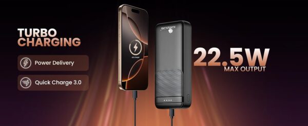 Kratos Legend Champ Power Bank 20000mAH, Fast Charging 22.5W, Triple Output (2 USB & 1 Type C), Power Delivery, Quick Charge Power Bank for iPhone, Android & Other Phones, BIS Certified,Made in India
