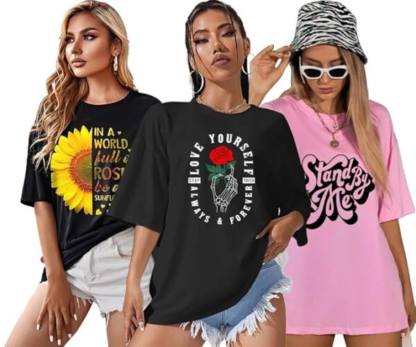London Hills Women Printed Round Neck Oversized T-Shirt - Image 2