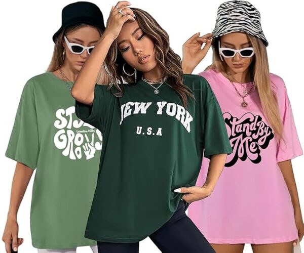 London Hills Women Printed Round Neck Oversized T-Shirt